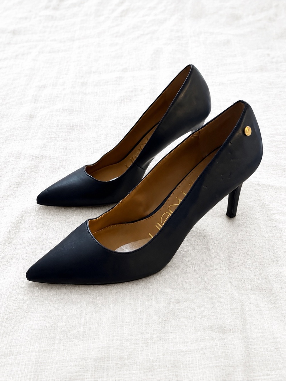 Calvin Klein navy blue Pointed-Toe Mid-Heel Pumps
